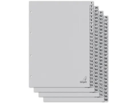 Tabblad ECO Kangaro A4 cijfers 180 grams grijs karton 4-gaats 100-deli