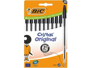 Balpen Bic Cristal medium zwart blister à 10 stuks - 1