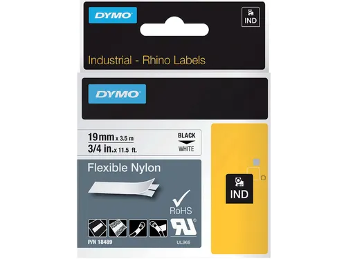 Labeltape Dymo Rhino 18489 Nylon 19mmx3.5m Zwart Op Wit