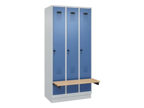 locker met bank,HxBxD 1950x900x815mm,3vak,vak B 300mm,draaigrendel