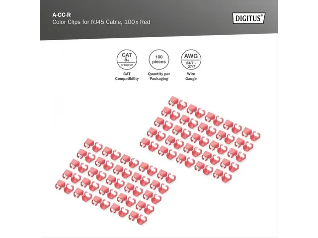 Kleurclips voor RJ45-kabels Rood verpakking van 100 stuks