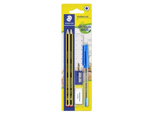Schrijfset Staedtler 2 Noris potloden HB-balpen-gum-slijper-liniaal