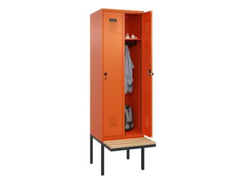 locker met bank,HxBxD 2120x600x815mm,2vak,vak B 300mm,draaigrendel