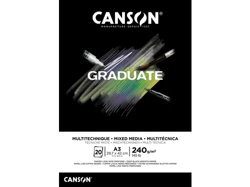 Mixed mediapapier Canson Graduate Mixed Media 20vel 240gr A3 zwart