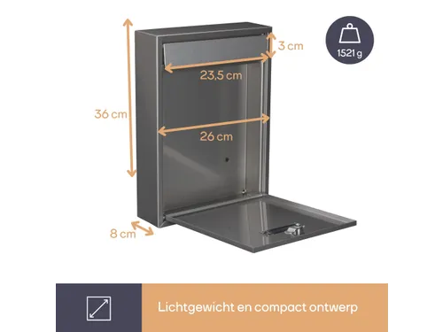 Brievenbus Ibiza Inox Grijs met naamplaatje incl. 2 sleutels 36x26x8cm