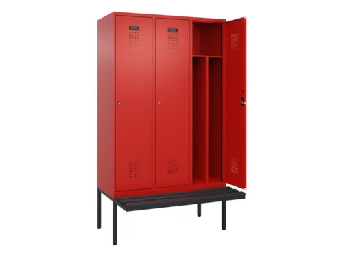 locker met bank,voor scheiding van kleding,HxBxD 2120x1200x815mm,3vak