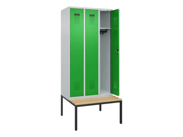 locker met bank,HxBxD 2120x900x815mm,3vak,vak B 300mm,cilinderslot