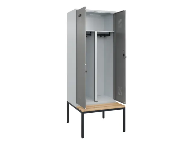 PBM-locker met bank,HxBxD 2120x800x815mm,2vak,vak B 400mm,draaigrendel