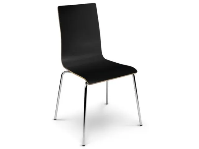 Houten Kuipstoel,4Voeten Ronde Buis Verchroomd,Zitschaal Zwart