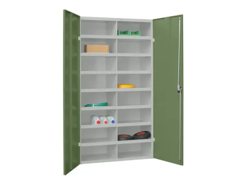 Materiaalkast Staal 1800x1000x530mm 16vakken Ral7035 Front Ral6011