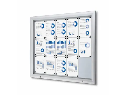 Vitrinekast mededelingenbord Outdoor 15xA4 met gasveer Zilver