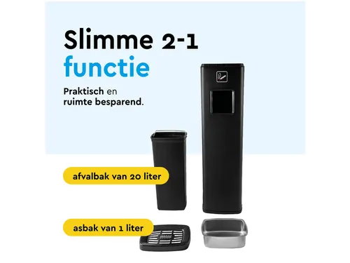 Afvalbak met asbak BRASQ 20 liter AT400 zwart