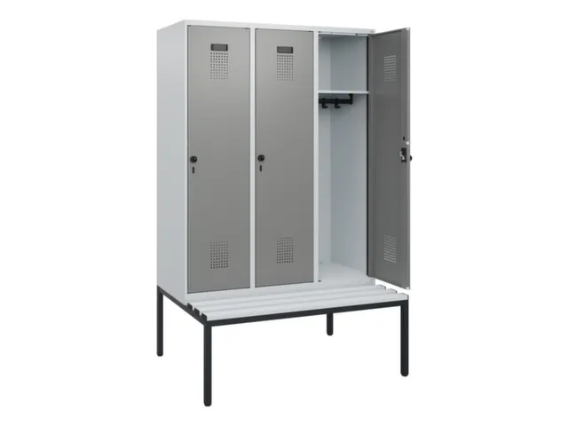 locker met bank,HxBxD 1950x1200x815mm,3vak,vak B 400mm,draaigrendel