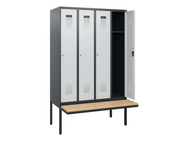 locker met bank,HxBxD 1950x1200x815mm,4vak,vak B 300mm,cilinderslot