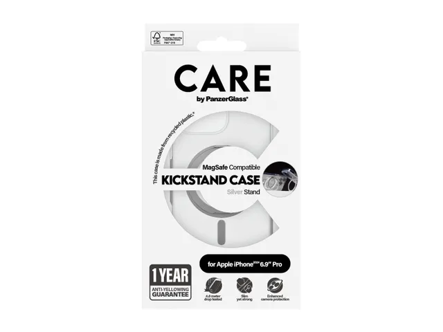 PanzerGlass CARE by Case Transparent w. Silver Kickstand & MagSa