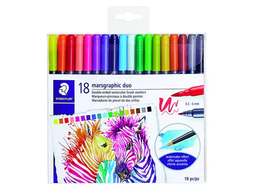 Brushpen Staedtler 3001 Marsgraphic duo 0.5-6mm blister à 18st ass