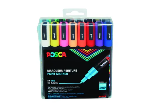 Verfstift Posca PC3M Fijne punt 0,9-1,3mm 16 standaard kleuren assorti
