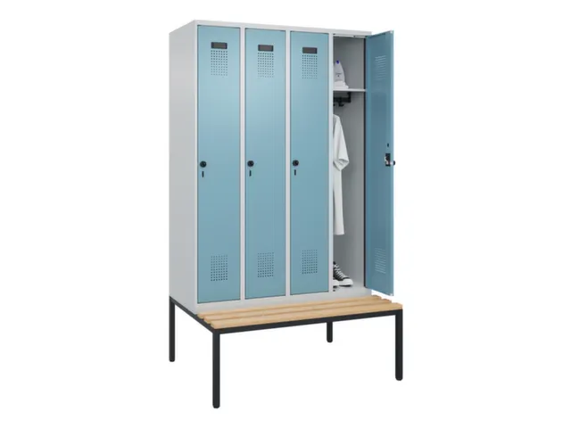 locker met bank,HxBxD 2120x1200x815mm,4vak,vak B 300mm,draaigrendel