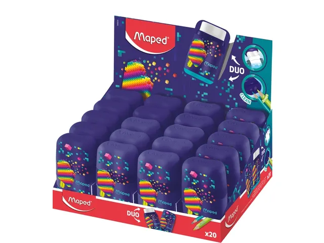 Puntenslijper Maped Pixel Party Connect 2-gaats met gum display à 20s