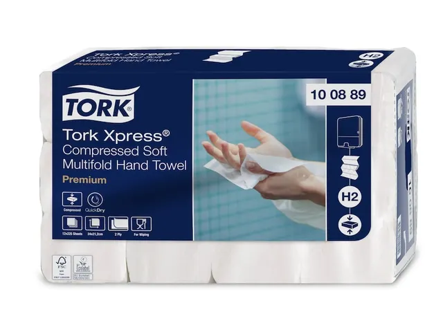Handdoek Tork 100889 H2 Xpress compressed Premium 2-Laags Wit