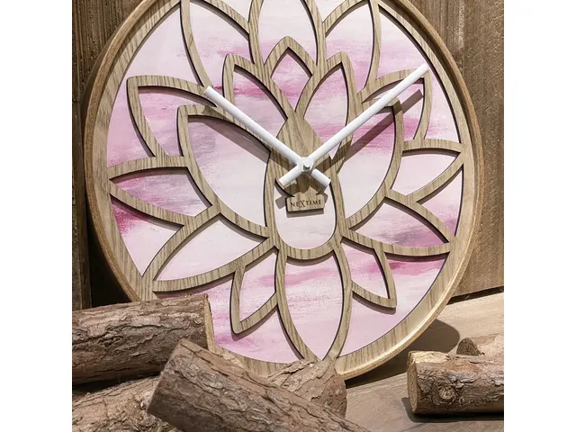 Wandklok Nextime dia 40cm Roze Hout Lotus