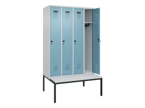 locker met bank,HxBxD 2120x1200x815mm,4vak,vak B 300mm,draaigrendel
