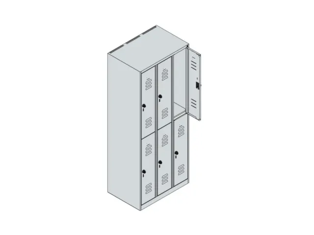 dubbeldekse locker,HxBxD 1850x750x500mm,3x2vak.,vak B 250mm,cil.-slot