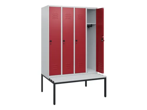 locker met bank,HxBxD 1950x1200x815mm,4vak,vak B 300mm,draaigrendel