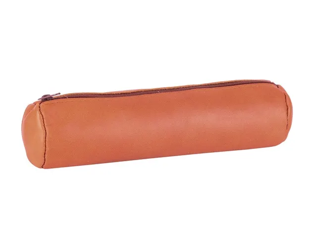 Trousse ronde Oxford 22x6cm cuir brun caramel
