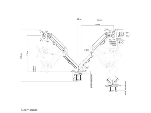 Monitorarm FPMAD650D 2 schermen tot 27 inch Zwart