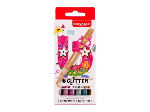 Viltstiften Bruynzeel Kids glitter 6 kleuren