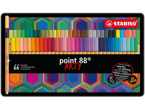 Fineliner STABILO point 88/66 Arty fijn assorti blik à 66 stuks