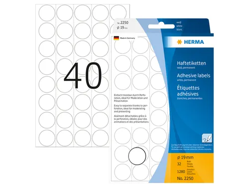 HERMA 2250 Multipurpose etiketten Rond 19mm Wit 1280 stuks
