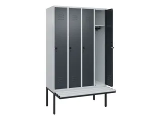 locker met bank,HxBxD 2120x1200x815mm,4vak,vak B 300mm,draaigrendel - 2