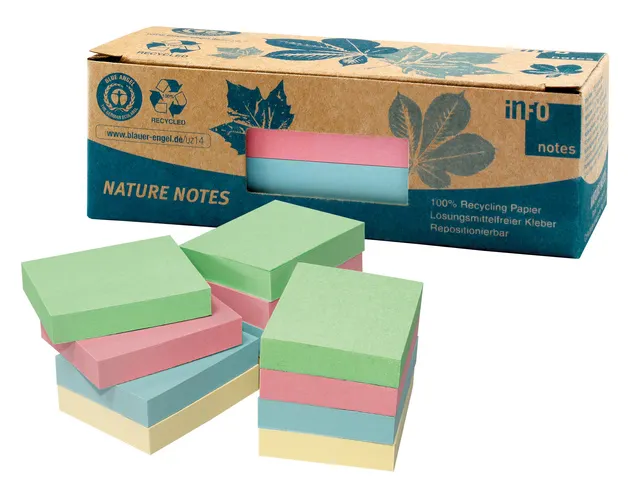 Info nature notes ass couleur 50x40mm, 12 blocs de 100 flles