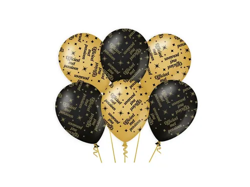 Ballonnen Classy party balloons 'Pensioen' 30cm Goud-Zwart 6 stuk