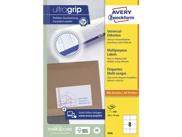 etiket Avery ILK 105x70mm 100 vel 8 etiketten per vel wit