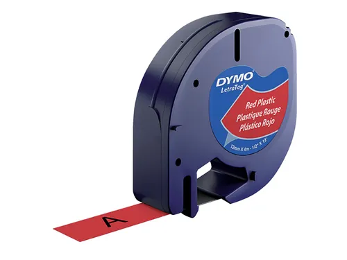 Labeltape Dymo Letratag 91203 plastic 12mm zwart op rood S0721630