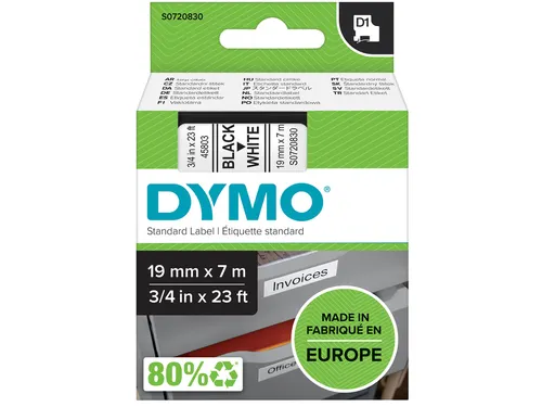 Labeltape Dymo 45803 D1 S720830 19mmx7m zwart op wit