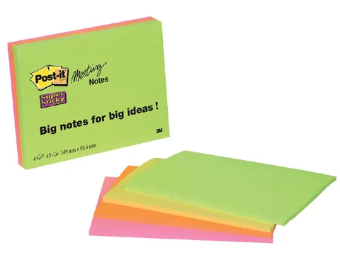 Memoblok 3M Post-it 6445 Super Sticky 152x101mm assorti Big Notes