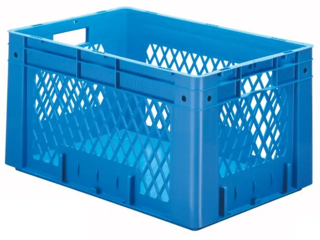 Euronorm Stapelkrat 320x600x400mm 60l Opengewerkt/Bodem Gesl. Blauw