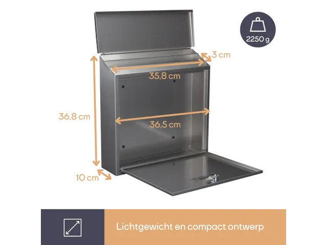 Brievenbus Monaco Inox met naamplaatje incl. 2 sleutels 36.8x36.5x10cm