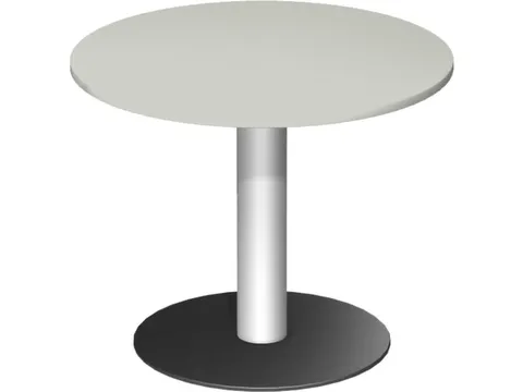 vergadertafel,HxØ 720x900mm,rond,schotelvoet RAL9006,blad lichtgrijs