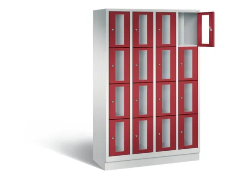 Lockerkast 1800x1190x500mm 4x4 vakken Cilinderslot, Sokkel, RAL3003