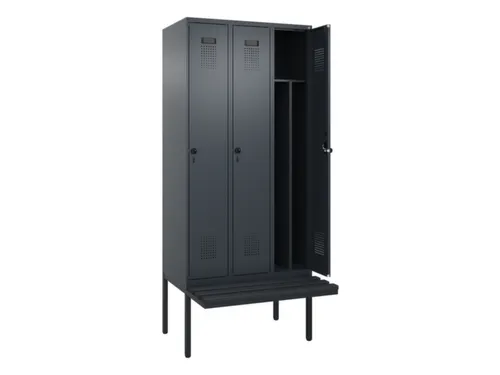 locker met bank,voor scheiding van kleding,HxBxD 2120x900x815mm,3vak