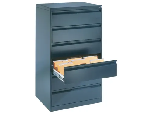 fichekast,HxBxD 1357x787x590mm,drie banen,romp RAL7021,front RAL7021