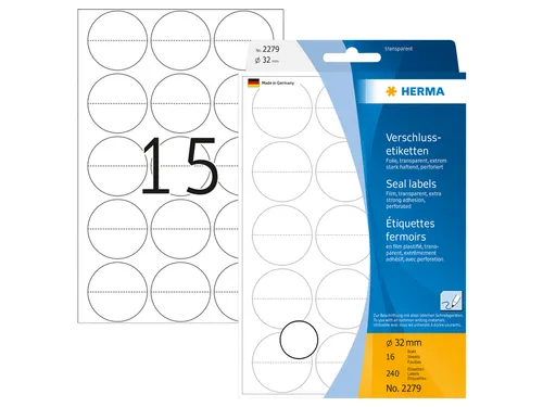 HERMA 2279 Transparante sluitetiketten geperforeerd 32mm 240 stuks