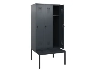 locker met bank,HxBxD 1950x900x815mm,3vak,vak B 300mm,draaigrendel - 1
