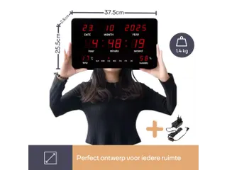 Digitale wandklok Zwart LED-display 37.5x25.5cm - 8