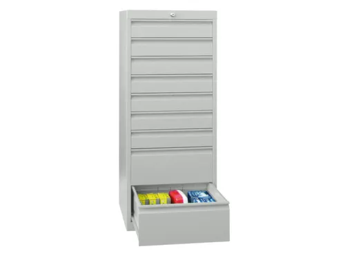 ladekast 1200x500x600mm 9laden cilinderslot RAL7035 front RAL7035